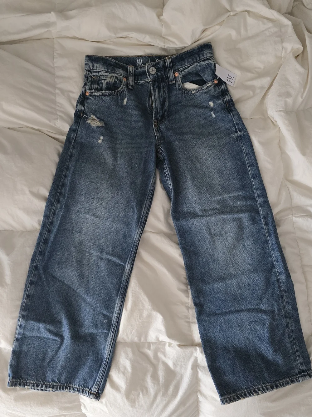 NWT GAP Kids Wide-Leg Distressed Blue Jeans - Size 8